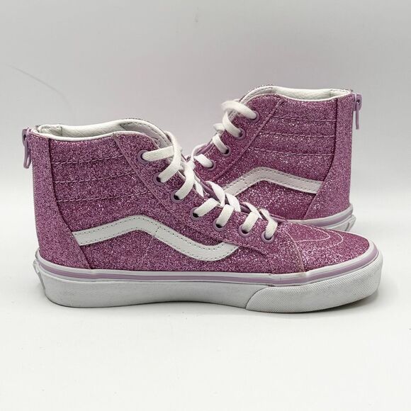 Vans SK8-HI Pink Glitter Back Zip Up Lace Up Sneakers - Kids US 3 / EU 34 - Picture 7 of 11
